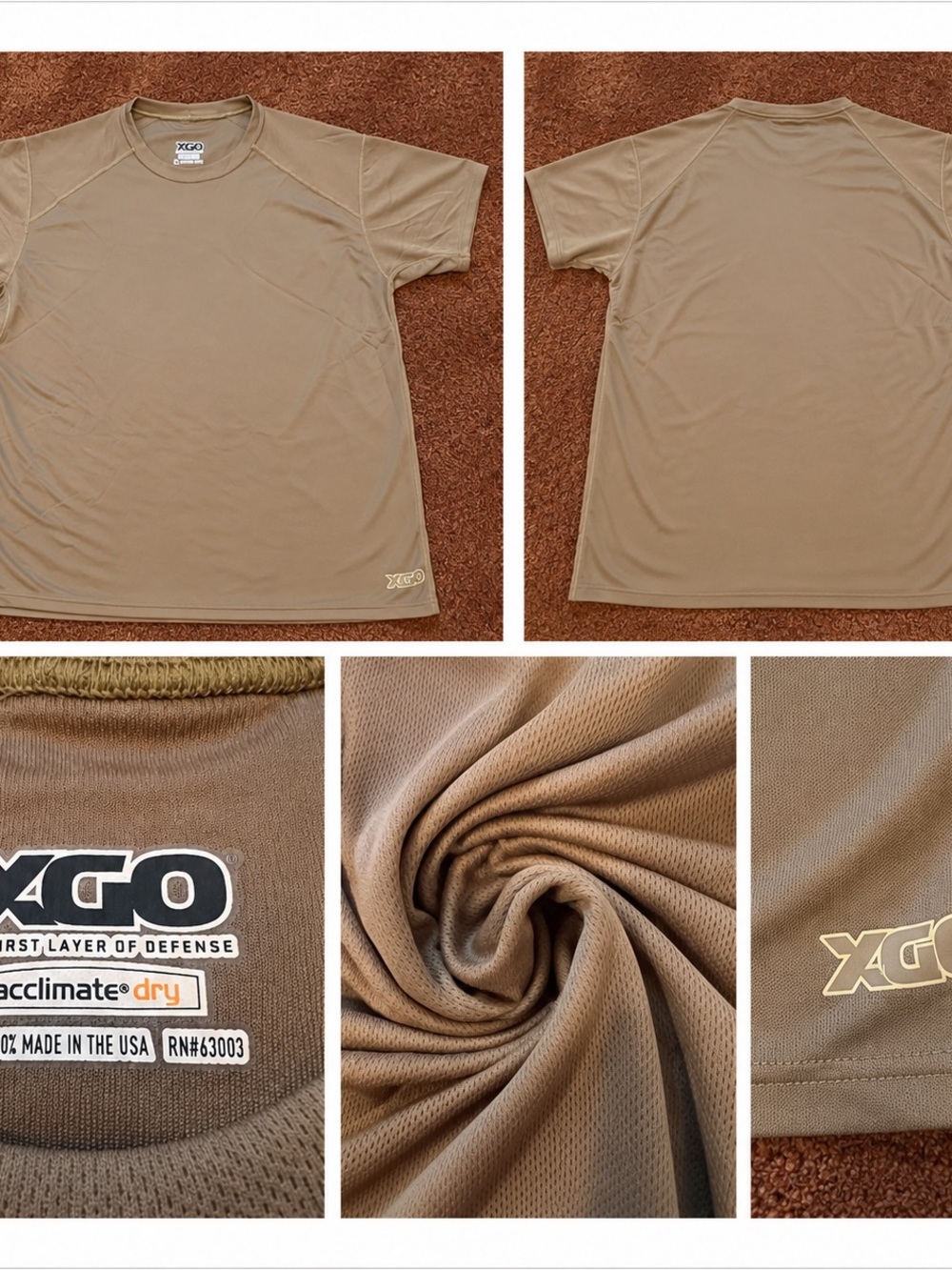 XGO Acclimate Dry Performance Tactical T-Shirt Tan Men’s XL Made in USA